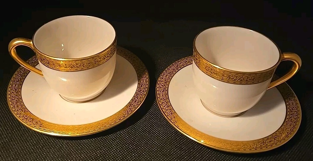 2 Vintage Lenox Tuxedo Stanford Demitasse Cups & Saucer Sets