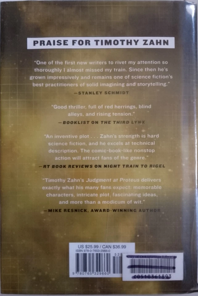 TIMOTHY ZAHN Pawn HB DJ Ex-Library TOR 2017 1st edition science fiction - Image 2 of 4