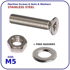 SCREWS AND NUTS STAINLESS STEEL COUNTERSUNK HEAD MACHINE SCREW NUTS WASHERS M5