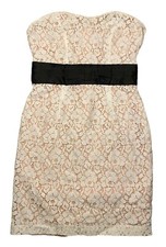 forever 21 women's white and pink lace strapless dress size S body con dress