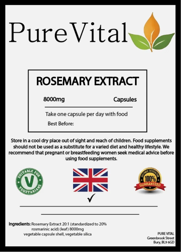 Rosemary 8000mg Capsules – Natural Antioxidant & Digestive Health By PureVital
