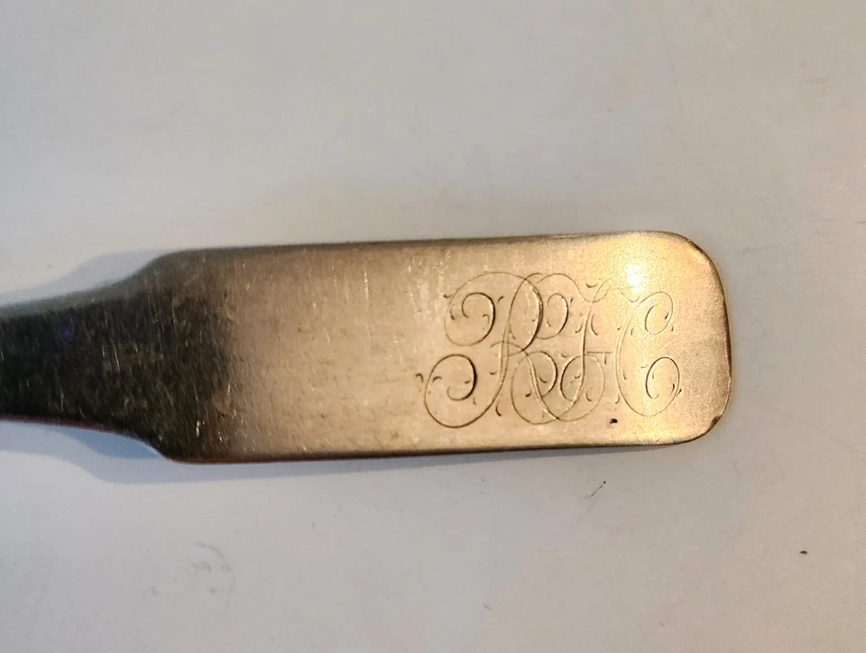 Antigua moneda J Barton plata cuchara para servir violín patrón Massachusetts Foto 3 de 4