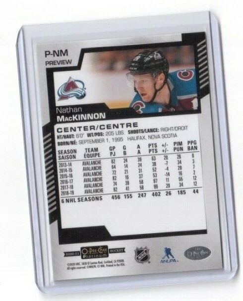 2020-21 O Pee Chee Platinum Preview Card # P-NM Nathan MacKinnon Avalanche (SP) - Image 2 of 2
