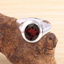 Natural Garnet Gemstone with 925 Sterling Silver Ring for Men's #5782