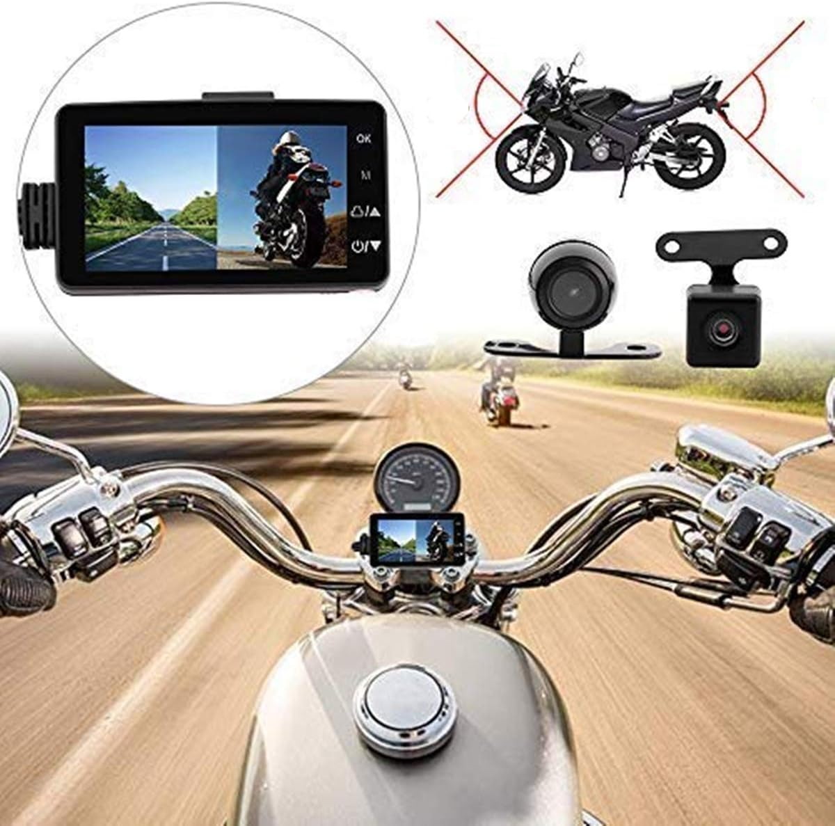 Dual 1080P Waterproof Night Vision Motorcycle Dash Cam with 3-Inch Screen