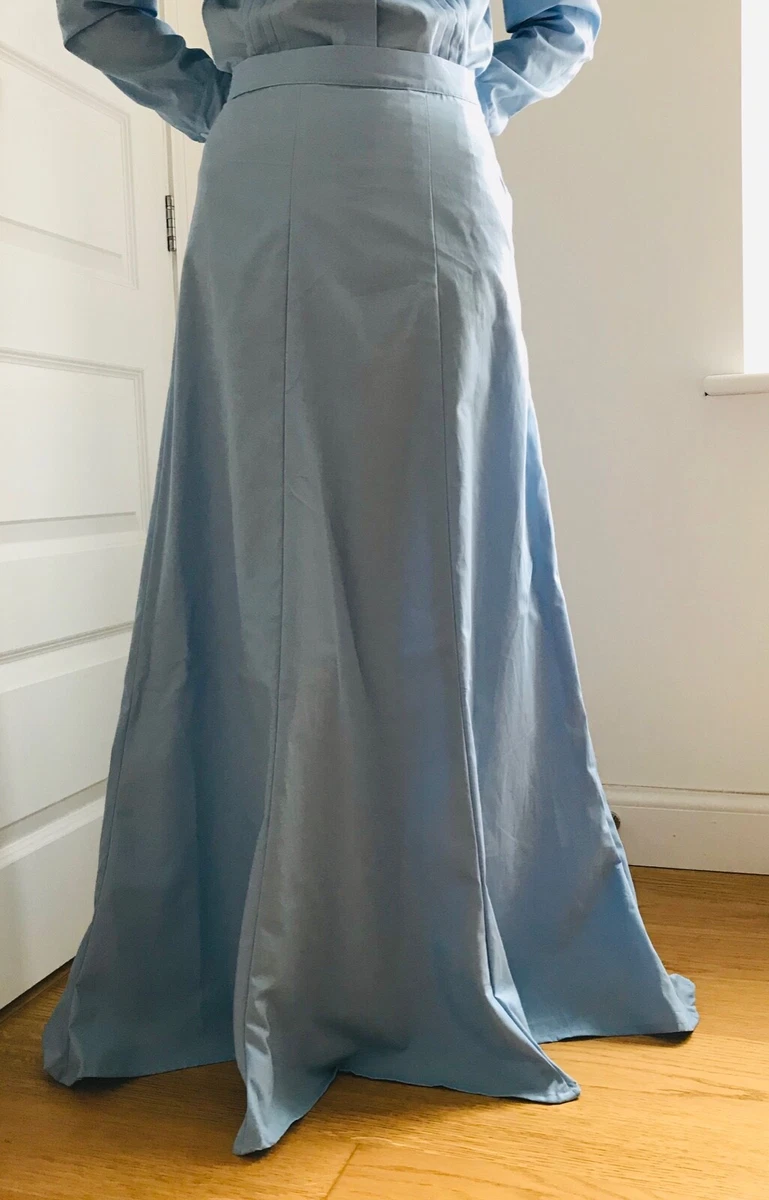 Falda de mujer hecha a mano estilo eduardiano 6 paneles, larga, azul, negra, nueva