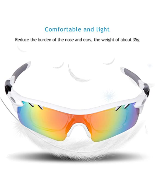 POLARIZED SPORTS SUNGLASSES 5 INTERCHANGEABLE LENSES WHITE 