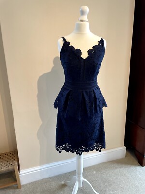 Ted Baker Nadiie Lace peplum details dress, navy, size UK6, new