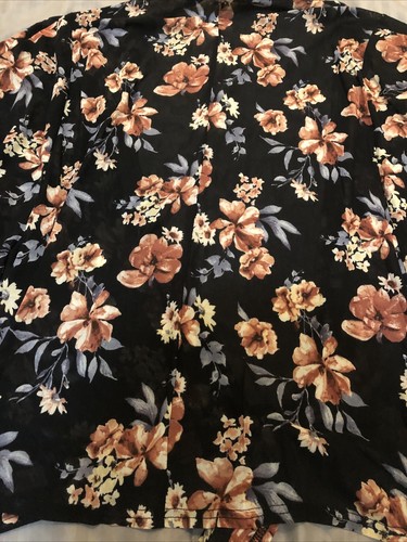 NEW Women Black Pink Roses Pansy Peony 3X 24/26 XXXL 3XL Dressy Full Tie Blouse - Picture 11 of 12
