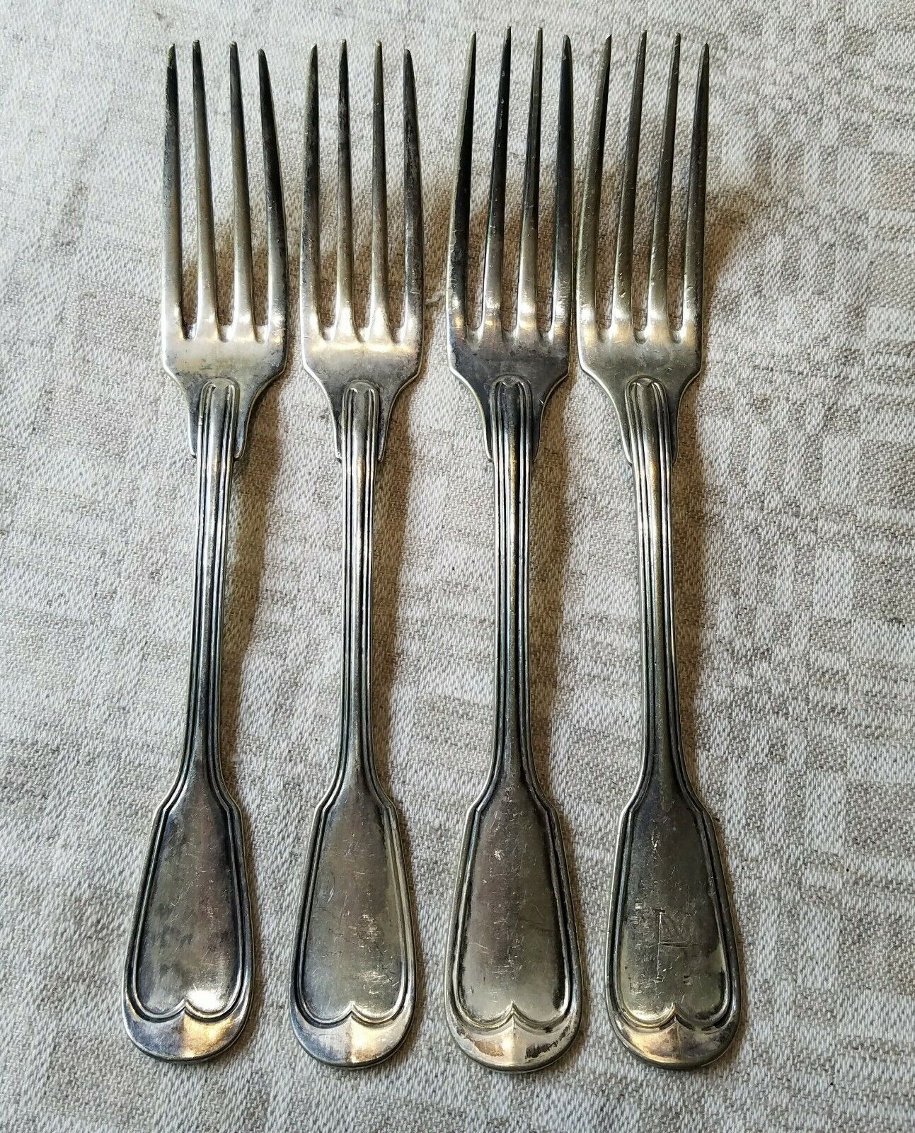 Christofle Chinon Silverplate Lot of 4 Forks, approx 7 7/8" - 8 1/8" w Trademark