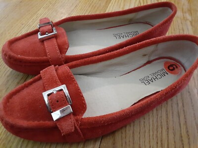 Michael Kors 6 M Women Loafers Moccasin ME14E Red Leather Upper Rubber Outsole