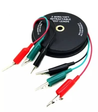 3 WIRE 20' RETRACTABLE TEST LEADS 18 GAUGE Alligator Clips in Reel 