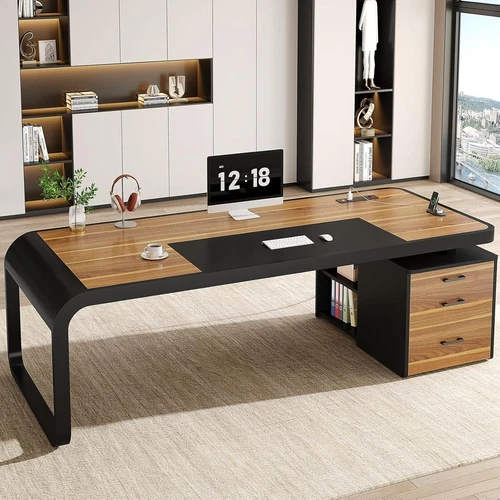 70.9" Executive Desk with File Cabinet, Large Computer Desk for Home Office