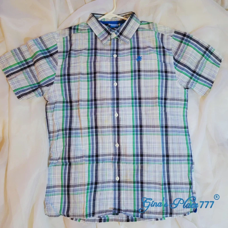 Camisa French Toast para niño a cuadros manga corta con botones azul/verde, XL Foto 2 de 4