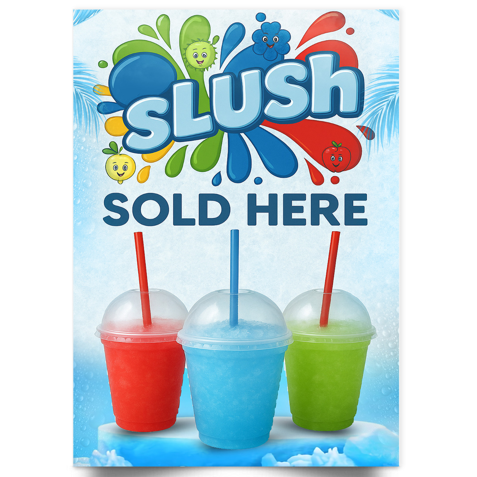 Slush Slushie hier verkauft Schaufenster Laden Display Werbung Poster Eiskalte Getränke