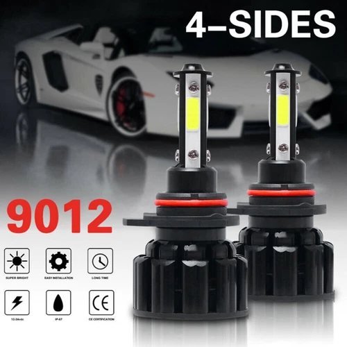 4-Sides LED Headlight Bulbs Kit 9012 HIR2 High Low Beam Super Bright 6500K White - Picture 2 of 11