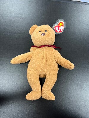 Seltene Curly TY Beanie Baby Bär mit Etikett & Protektor 1996