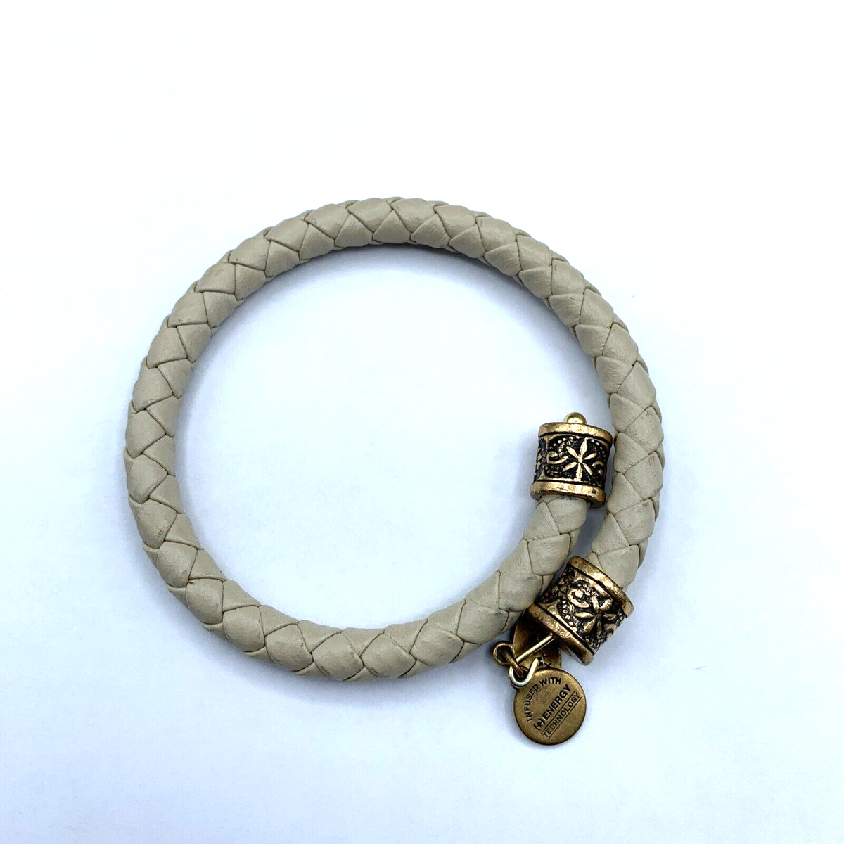 Alex and Ani Gold Tone Beige Braided Leather Bracelet A161