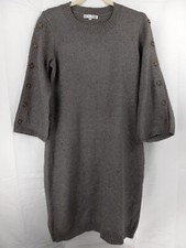 Sandra Darren Womens Grey Speckled Elbow Sleeve Button Shift Dress Size M