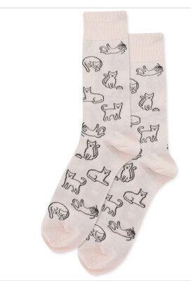 $12 Men's Hot socks pale pink cat Crew   size 10-13 b1