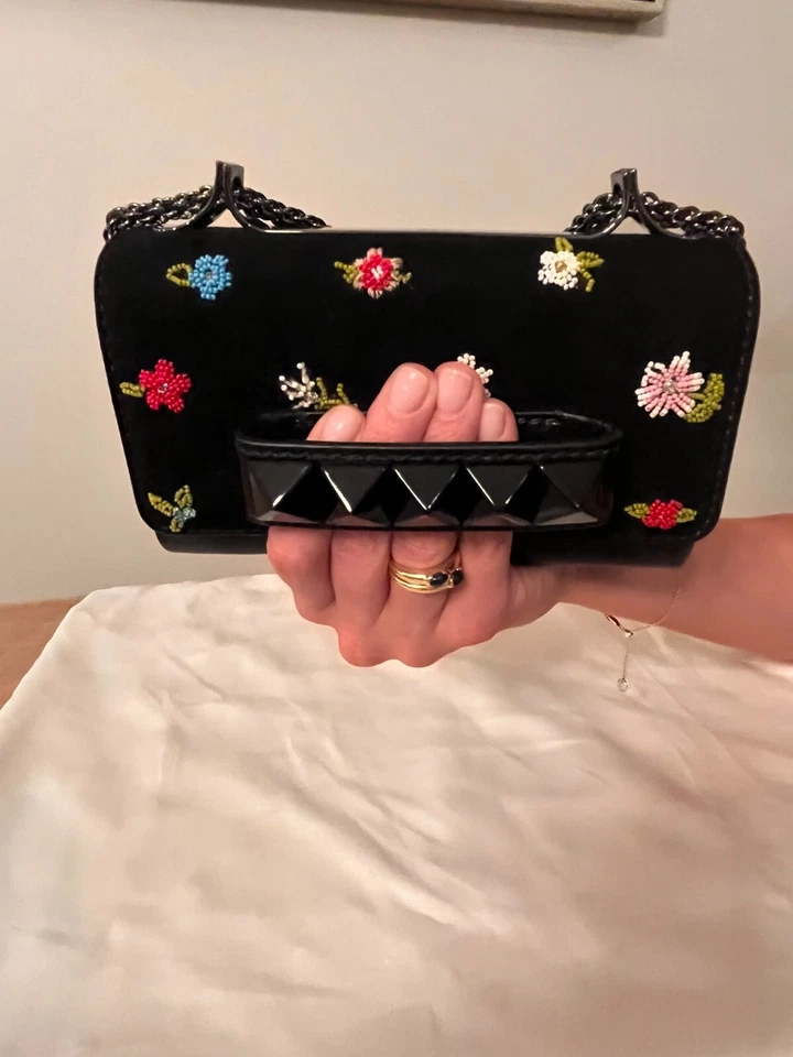 Valentino Rockstud Va Va Voom Black Beaded Clutch Purse - Image 3 of 4