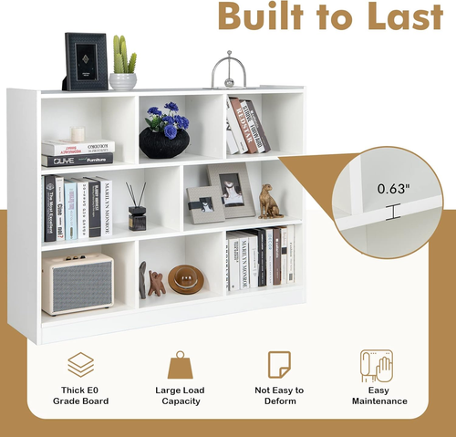 Wood 8 Cube Bookcase, Open Freestanding 3-Tier Bookshelf, Multipurpose Display S - Picture 6 of 9