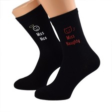 Miss Naughty Miss Nice Valentines Design Ladies Black Socks UK 3.5 - 7.5 X6N204