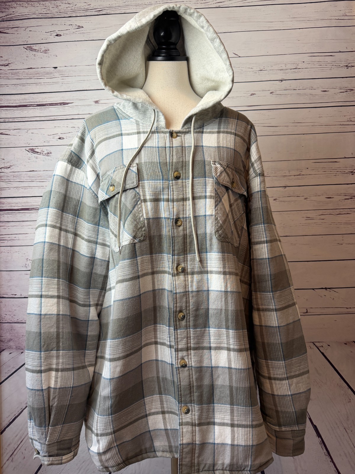 Wrangler Hooded Lined Flannel Shacket Jacket 3X Plaid Hoodie