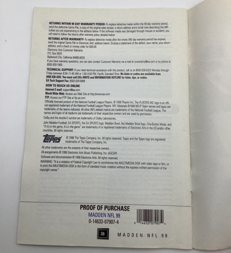 Madden 99 Instruction Booklet ONLY N64 Nintendo 64 - Picture 5 of 5