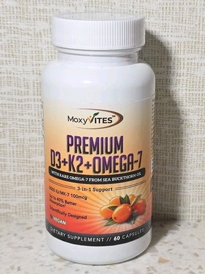 Moxyvites Vitamin D3 K2 Omega MK-7 - 5000 IU w/ Sea Buckthorn Oil 60 Capsules 