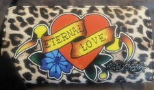 ED HARDY Multi Color LEOPARD Heart ETERNAL LOVE Retro Y2K WALLET NWT