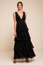 Lulus Amazing Evening Black Tiered Maxi Dress