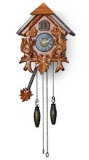 Cuckoo Wall Clock with Night Mode in Traditional German Style with Carved Squ...
