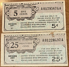 2 NOTE LOT MILITARY PAYMENT CERTIFICATE 5 & 25  CENTS SERIES 461 — photo 1