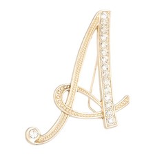 Letter Brooch Pins, Letter A Rhinestone Brooches Lapel Pin, Gold Tone