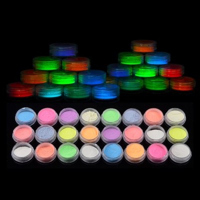 Glow In The Dark Powderpack Of 24 Luminous Pigment Powder Night Fluorescent Uv N