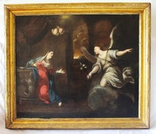 Antico dipinto religioso olio su tela – Annunciazione, Sec XVII Sec