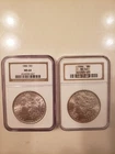 Lot of 2 BLAST WHITE Morgan Silver Dollars Dated 1886 Graded MS64 By NGC