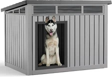Indoor Outdoor Dog House – Waterproof PP Shelter w/ Air Vents, Raised Floor,