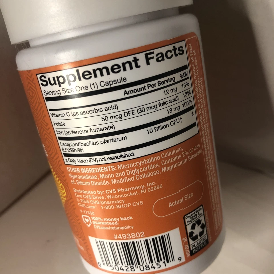 Hierro y probióticos de alta absorción CVS Health para mujer 30 cápsulas caducidad 7/2026 Foto 3 de 4
