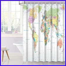 48x72inch World Map Shower Curtain Educational Geography Countries Colorful B...