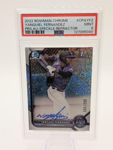 2022 Bowman Chrome Yanquiel Fernández 1st Auto Speckle /299 PSA 9 Rockies 🔥