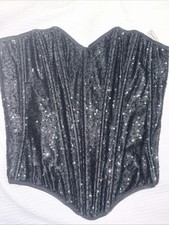 Leg Avenue Cincher Corset Black Sequined Costume Dance Festive Size S/P