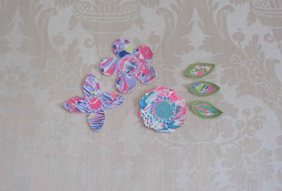 Preppy Lilly Pulitzer Fabric Patches  Applique Flowers Leaves Pink Lilac Blue #5 - Image 2 of 4
