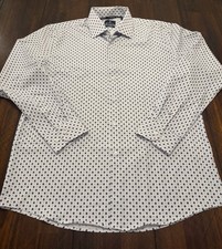 Ben Sherman Shirt White/Blue Slim Fit Stretch Button Up Long Sleeve Size L-NWOT 