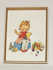 Mabel Lucie Attwell 1960s Vintage Framed Print Girl Sewing 