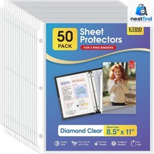 Sheet Protectors 8.5 x 11 50 Pack Clear Polypropylene for 3 Ring Binders