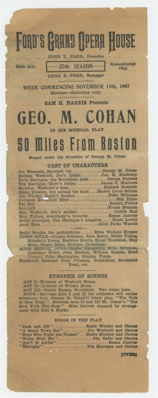 Mr Fancy Cancel Ford's Grand Opera House George M Cohan 50 Miles Boston '07 #36