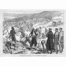 RUSSO-TURKISH WAR Prisoners making Roads with Turkish Gravestones old Print 1877