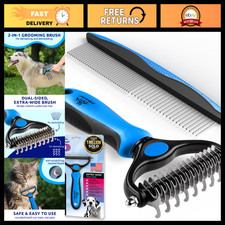 Deshedding Brush & Metal Comb Grooming Combo for Dogs & Cats - Pet Hair Removal